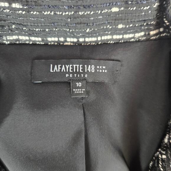 Lafayette 148 Black White Crop Tweed Blazer 10 Petite Prep Academia Quiet Money - Picture 7 of 13